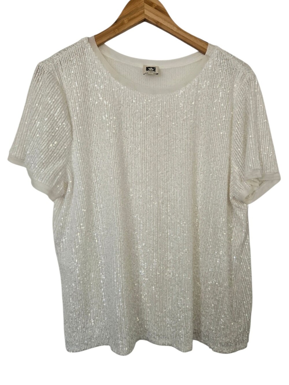 Anne Klein White Sequin Short Sleeve Top Blouse Size XL - Picture 2 of 5